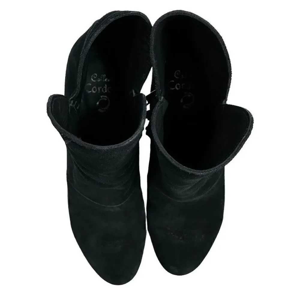 Calleen Cordero Black Suede Chunky Heel Ankle Boots , size 10